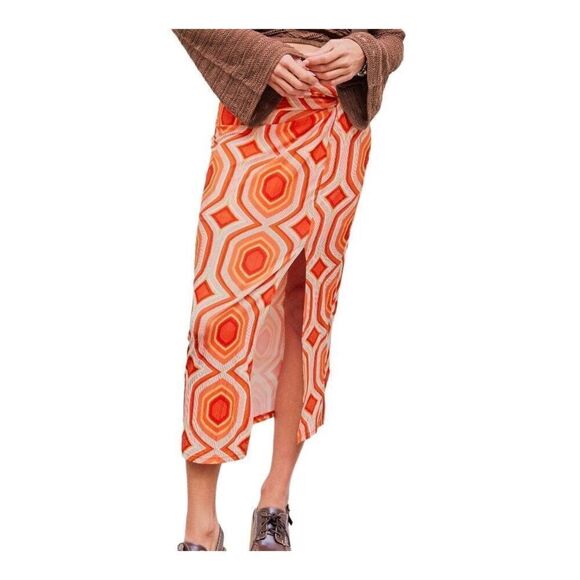 NWT Cider Mid Rise Geometric Twist Split Maxi Skirt Large - Picture 9 of 9